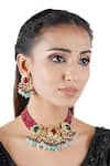 Buy_Chhavi's Jewels_Green Kundan Beaded Choker Set _at_Aza_Fashions