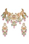 Shop_ChhavI'S Jewels_Green Pearls, Beads, Diamonds Kundan Choker Set_at_Aza_Fashions