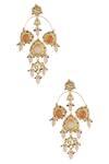 Shop_ChhavI'S Jewels_Orange Pearls, Beads, Zari Kundan Drop Chandeliers _at_Aza_Fashions