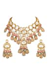 Shop_Chhavi's Jewels_Gold Plated Kundan Pendant Drop Choker Set _at_Aza_Fashions