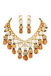 Shop_ChhavI'S Jewels_Gold Plated Stones, Beads Kundan Jhumka Drop Choker Set_at_Aza_Fashions