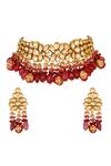 Shop_ChhavI'S Jewels_Gold Plated Stones, Beads Kundan Drop Choker Set _at_Aza_Fashions
