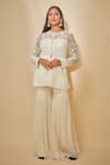 Buy Premya By Manishii White Georgette, Tulle Cut Work, Sequins, Hand Embroidered Jacket And Sharara Set at Aza Fashions Buy_Premya By Manishii_White Georgette, Tulle Cut Work, Sequins, Hand Embroidered Jacket And Sharara Set _at_Aza_Fashions
