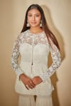 Premya By Manishii White Georgette, Tulle Cut Work, Sequins, Hand Embroidered Jacket And Sharara Set Online at Aza Fashions Premya By Manishii_White Georgette, Tulle Cut Work, Sequins, Hand Embroidered Jacket And Sharara Set _Online_at_Aza_Fashions