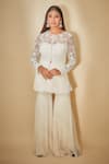 Buy Premya By Manishii White Georgette, Tulle Cut Work, Sequins, Hand Embroidered Jacket And Sharara Set Online at Aza Fashions Buy_Premya By Manishii_White Georgette, Tulle Cut Work, Sequins, Hand Embroidered Jacket And Sharara Set _Online_at_Aza_Fashions