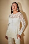 Premya By Manishii White Georgette, Tulle Cut Work, Sequins, Hand Embroidered Jacket And Sharara Set at Aza Fashions Premya By Manishii_White Georgette, Tulle Cut Work, Sequins, Hand Embroidered Jacket And Sharara Set _at_Aza_Fashions