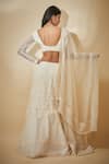 Shop_Premya By Manishii_White Tulle Hand Embroidered Beads V Neck Blouse Bridal Lehenga Set _at_Aza_Fashions