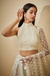 Buy_Premya By Manishii_White Tulle Hand Embroidered Sequins Halter Blouse Lehenga Set _Online_at_Aza_Fashions