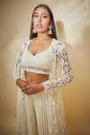 Premya By Manishii_White Tulle, Georgette Embroidery Round , Open Hand Jacket Trouser Set _Online_at_Aza_Fashions