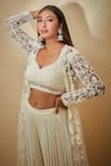 Shop_Premya By Manishii_White Tulle, Georgette Embroidery Round , Open Hand Jacket Trouser Set _Online_at_Aza_Fashions