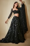 Buy Premya By Manishii Black Georgette, Tulle Sequins, Cut Work Sweetheart Hand Embroidered Lehenga Set at Aza Fashions Buy_Premya By Manishii_Black Georgette, Tulle Sequins, Cut Work Sweetheart Hand Embroidered Lehenga Set _at_Aza_Fashions