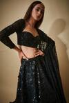 Shop Premya By Manishii Black Georgette, Tulle Sequins, Cut Work Sweetheart Hand Embroidered Lehenga Set Online at Aza Fashions Shop_Premya By Manishii_Black Georgette, Tulle Sequins, Cut Work Sweetheart Hand Embroidered Lehenga Set _Online_at_Aza_Fashions