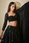 Premya By Manishii Black Georgette, Tulle Sequins, Cut Work Sweetheart Hand Embroidered Lehenga Set at Aza Fashions Premya By Manishii_Black Georgette, Tulle Sequins, Cut Work Sweetheart Hand Embroidered Lehenga Set _at_Aza_Fashions