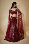 Premya By Manishii Maroon Georgette, Tulle, Cotton Sequins, Embroidery Hand Mermaid Lehenga Set Online at Aza Fashions Premya By Manishii_Maroon Georgette, Tulle, Cotton Sequins, Embroidery Hand Mermaid Lehenga Set _Online_at_Aza_Fashions