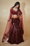 Buy Premya By Manishii Maroon Georgette, Tulle, Cotton Sequins, Embroidery Hand Mermaid Lehenga Set Online at Aza Fashions Buy_Premya By Manishii_Maroon Georgette, Tulle, Cotton Sequins, Embroidery Hand Mermaid Lehenga Set _Online_at_Aza_Fashions