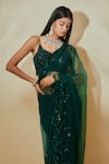 Buy Premya By Manishii Green Tulle, Crepe Sequins Boat Neck Border Embroidered Saree With Blouse Online at Aza Fashions Buy_Premya By Manishii_Green Tulle, Crepe Sequins Boat Neck Border Embroidered Saree With Blouse _Online_at_Aza_Fashions