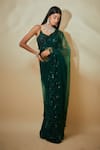 Shop Premya By Manishii Green Tulle, Crepe Sequins Boat Neck Border Embroidered Saree With Blouse Online at Aza Fashions Shop_Premya By Manishii_Green Tulle, Crepe Sequins Boat Neck Border Embroidered Saree With Blouse _Online_at_Aza_Fashions