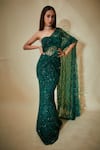 Buy_Premya By Manishii_Green Tulle Hand Embroidered Sequins Tube Pre-stitched Mermaid Saree With Blouse _at_Aza_Fashions