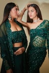 Premya By Manishii_Green Tulle Hand Embroidered Sequins Tube Pre-stitched Mermaid Saree With Blouse _at_Aza_Fashions