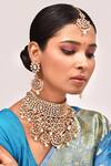 Buy_Zevar By Geeta_Gold Plated Pearls, Stones Crecent Moon And Floral Cut Work Jewellery Set 