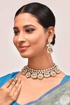 Zevar By Geeta_Gold Plated Stones, Diamonds Floral Kundan Embellished Necklace Set _at_Aza_Fashions