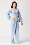 Buy_Emblaze_Sky Blue Lace Sweetheart Neck Bishop Sleeve Corset And Pant Set _at_Aza_Fashions