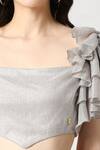 Emblaze_Silver Shimmer Plain Square Neck Ruffle Sleeve V-hem Crop Top_Online_at_Aza_Fashions