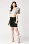 Buy_Emblaze_Silver Shimmer Plain Square Neck Ruffle Sleeve V-hem Crop Top_Online_at_Aza_Fashions