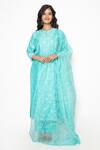 Buy_Kameez_Blue Chanderi, Cotton, Organza Embroidery, Lace Keyhole Neck Thread Kurta Set _at_Aza_Fashions