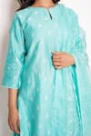 Kameez_Blue Chanderi, Cotton, Organza Embroidery, Lace Keyhole Neck Thread Kurta Set _Online_at_Aza_Fashions