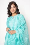 Shop_Kameez_Blue Chanderi, Cotton, Organza Embroidery, Lace Keyhole Neck Thread Kurta Set _Online_at_Aza_Fashions