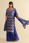 Buy_Kameez_Blue Chanderi, Muslin Embroidery, Gota Patti, Tassels Round Kurta Sharara Set _at_Aza_Fashions