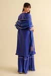 Shop_Kameez_Blue Chanderi, Muslin Embroidery, Gota Patti, Tassels Round Kurta Sharara Set _at_Aza_Fashions