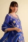 Buy_Kameez_Blue Chanderi, Muslin Embroidery, Gota Patti, Tassels Round Kurta Sharara Set _Online_at_Aza_Fashions