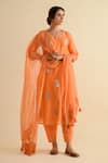 Buy_Kameez_Orange Kurta Chanderi Embroidery Gota Round Work Salwar Set _at_Aza_Fashions