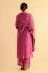 Shop_Kameez_Pink Chanderi, Cotton, Kota Doria Patti, Embroidery Split Stripe Kurta Set _at_Aza_Fashions