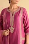 Shop_Kameez_Pink Chanderi, Cotton, Kota Doria Patti, Embroidery Split Stripe Kurta Set _Online_at_Aza_Fashions