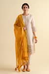 Buy_Kameez_Ivory Kurta And Dupatta Chanderi Embroidery Gota Patti Round Border Set _at_Aza_Fashions