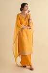 Kameez_Yellow Kurta Chanderi Embroidery Gota Patti Round Palazzo Set _Online_at_Aza_Fashions