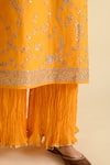 Kameez_Yellow Kurta Chanderi Embroidery Gota Patti Round Palazzo Set _at_Aza_Fashions