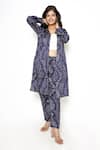 Buy_Kameez_Blue Modal Slub Printed Abstract Notched Collar Coat And Pant Set _at_Aza_Fashions