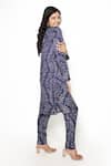 Shop_Kameez_Blue Modal Slub Printed Abstract Notched Collar Coat And Pant Set _at_Aza_Fashions