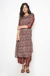 Buy_Kameez_Brown Summer Silk Printed Floral Boat Neck Kurta And Pant Set _at_Aza_Fashions