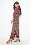 Shop_Kameez_Brown Summer Silk Printed Floral Boat Neck Kurta And Pant Set _at_Aza_Fashions