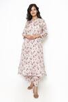 Buy_Kameez_Ivory Silk Mandarin Collar Flower Print Kurta And Pant Set_at_Aza_Fashions