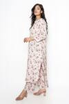 Shop_Kameez_Ivory Silk Mandarin Collar Flower Print Kurta And Pant Set_at_Aza_Fashions