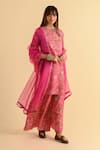 Buy_Kameez_Pink Silk, Organza Embroidery Round Neck Flower Print And Kurta Set _at_Aza_Fashions