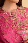 Buy_Kameez_Pink Silk, Organza Embroidery Round Neck Flower Print And Kurta Set _Online_at_Aza_Fashions