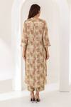 Shop_Kameez_Beige Silk Embroidery Mandarin Collar Floral Print High Low Kurta And Pant Set_at_Aza_Fashions