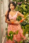Buy_TUHINA SRIVASTAVA_Pink Tulle Embroidery Resham V Neck Tulip Lehenga Set For Women_Online_at_Aza_Fashions